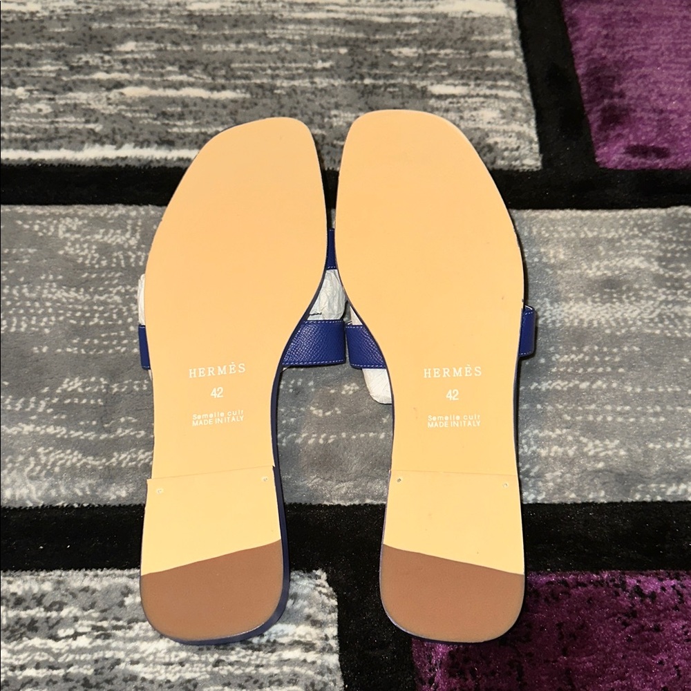Blue Leather Slide Sandals - Picture 7 of 8